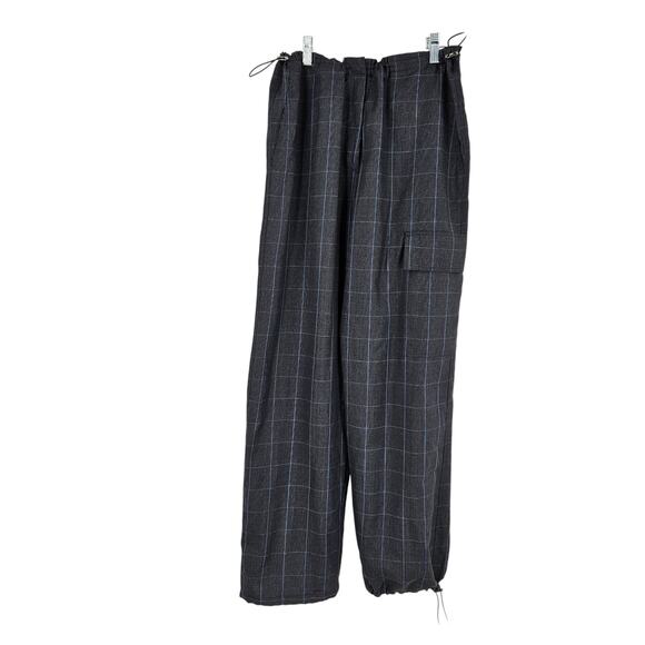 We-ar4 The Freestyle Cargo Pants Dark Blue Wool Plaid Wide Leg Drawstring Size M - Picture 1 of 10